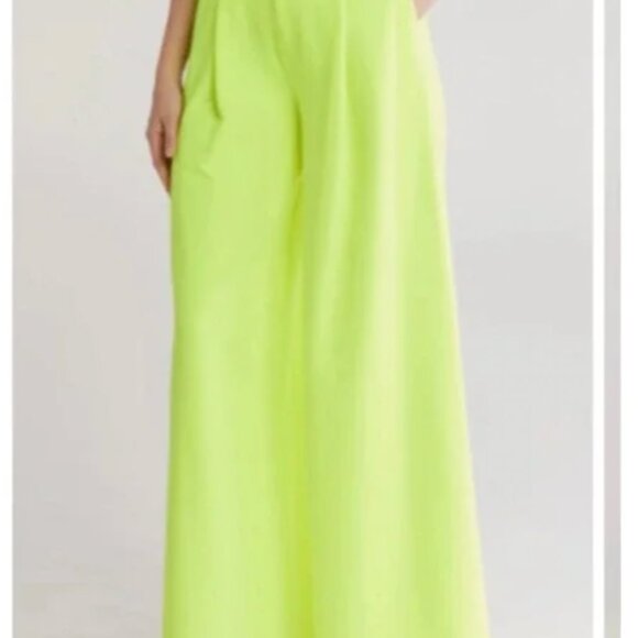 L'AGENCE Caspian Wide Leg neon citrus yellow Pants size 4 - Picture 4 of 6